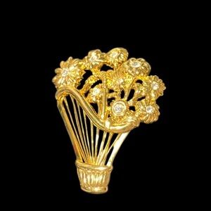 Monet Gold Tone Floral Brooch